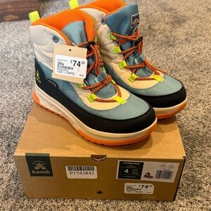 Kamik Kids Waterproof Winter Boots - Teal, Orange & Neon Yellow